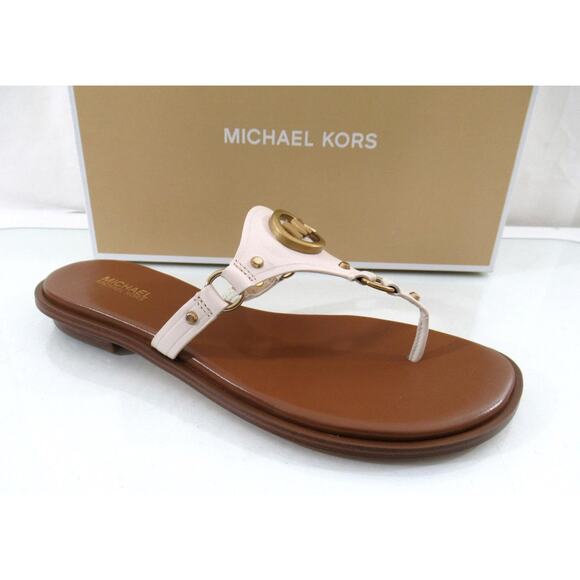 Michael Kors Conway Thong Sandal T-Strap Flip Flop Leather Light Cream Size 7.5 - Picture 1 of 6